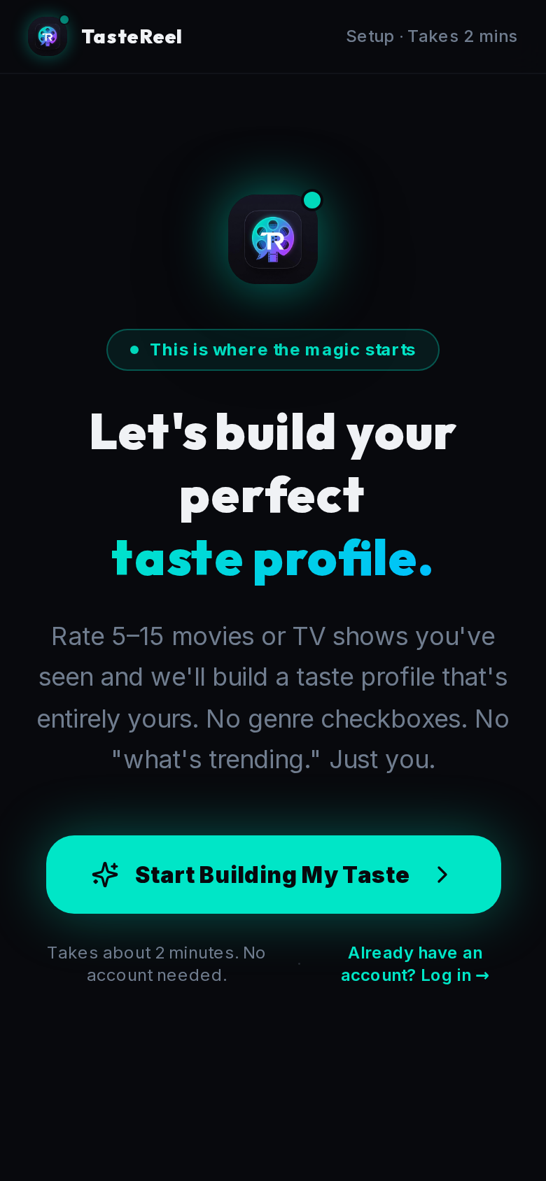 TasteReel welcome — let's build your perfect taste profile
